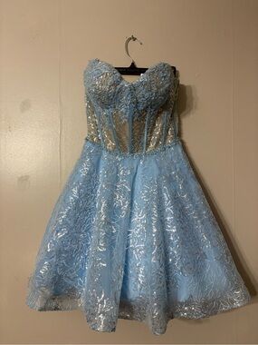Sparkling Light Blue Lace & Sequin Party Dress